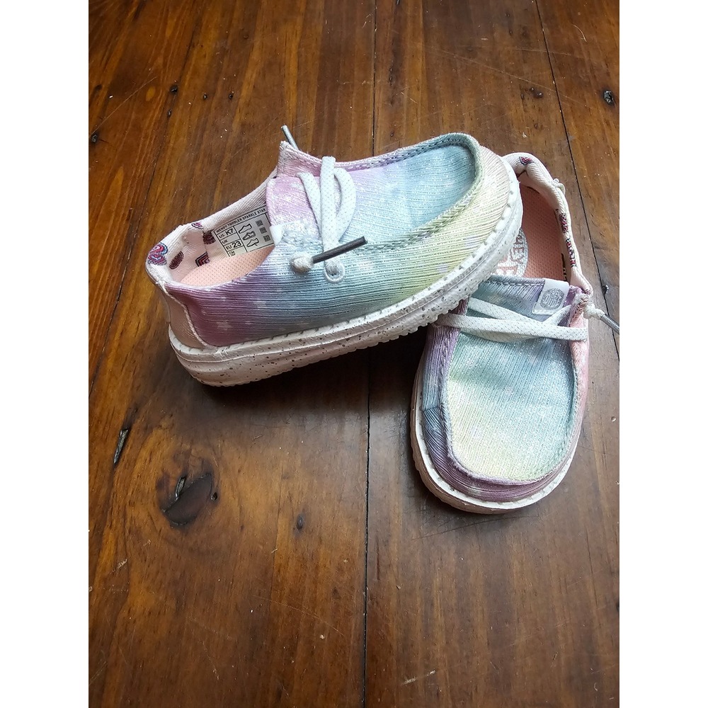 Hey Dude Wendy Toddler Sparkle Star Rainbow Tie Dye Loafers Silver Multi K7